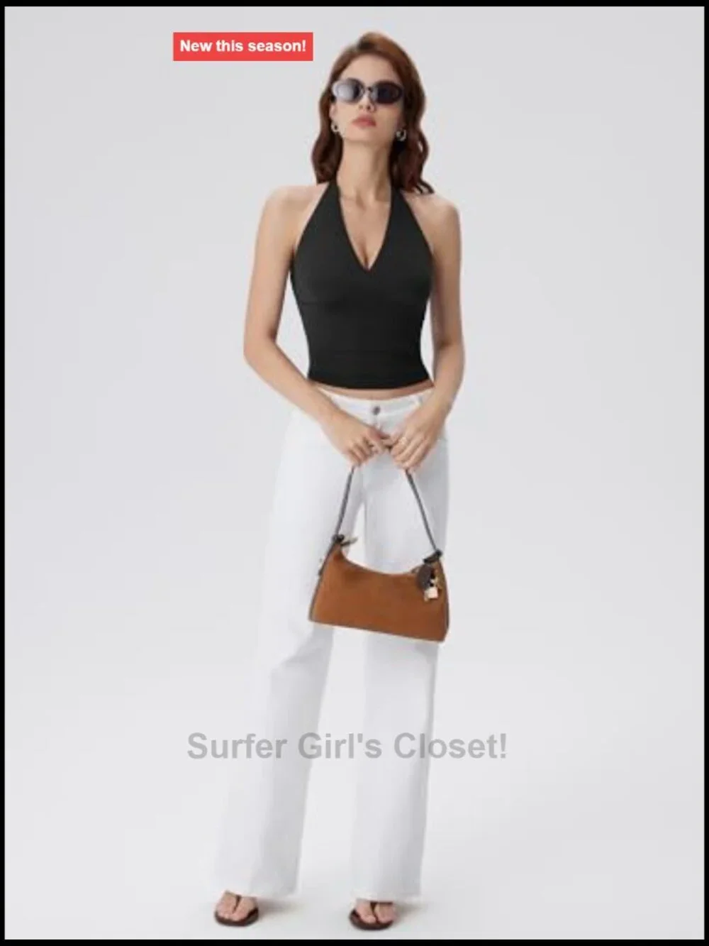 Halter Backless Tank Top with Built in Bra Double Lined V Neck Y2k Cami